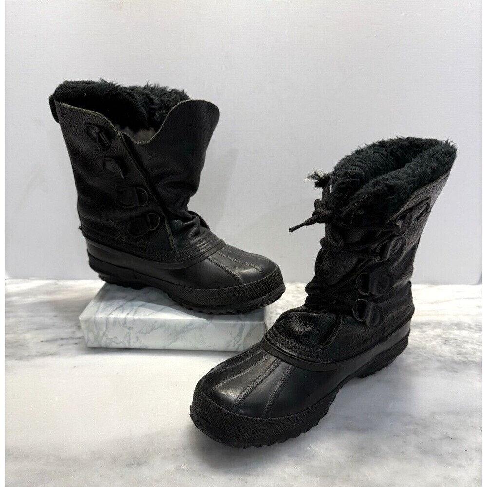 Sorel Womens Waterproof Winter Boots Size 8 Black Leather Insulated Lace Up